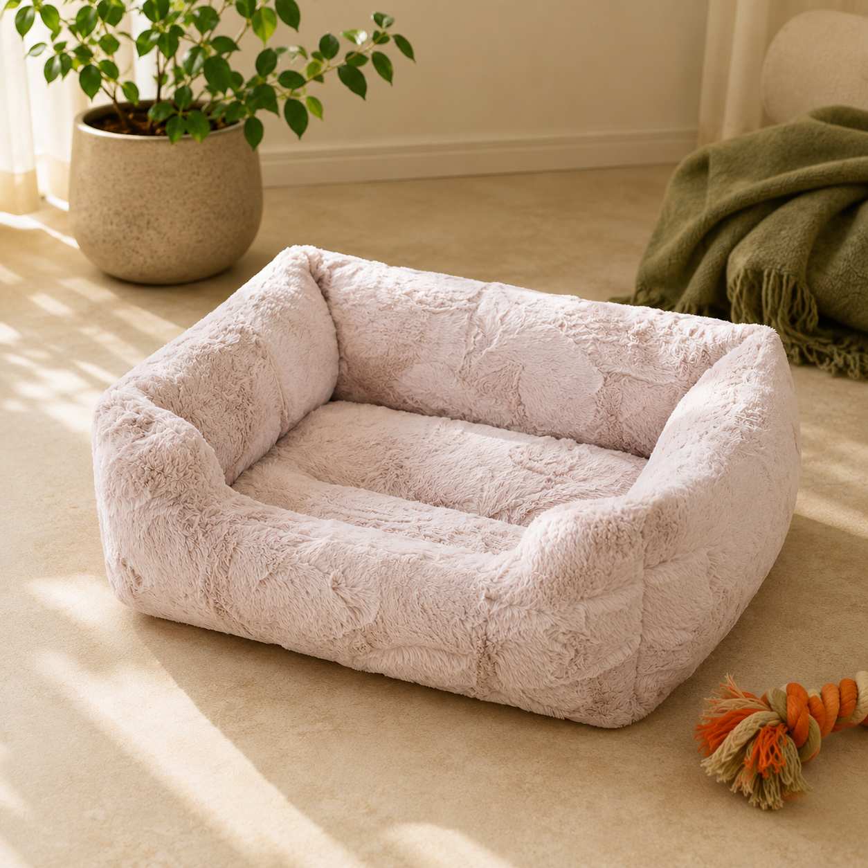 Calming bolster dog bed for anxious dogs